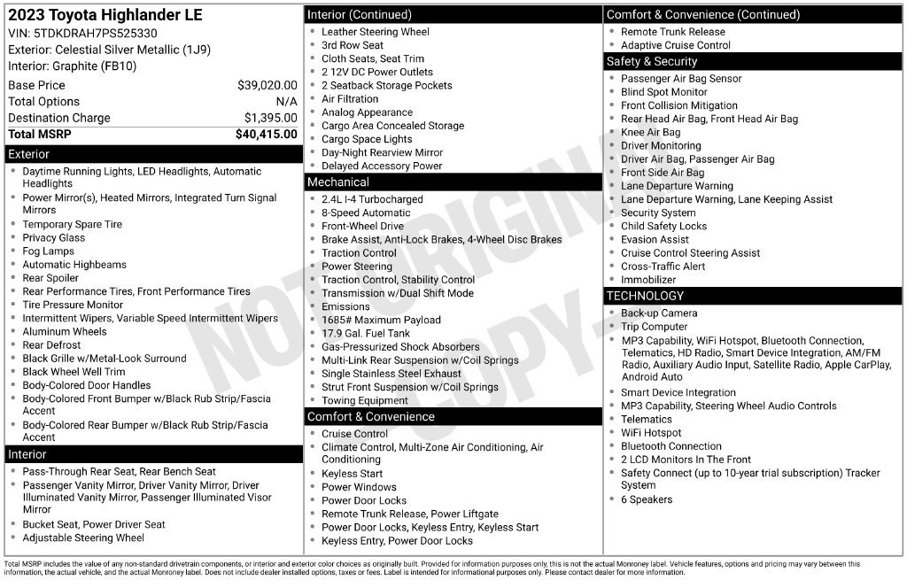 Used 2023 Toyota Highlander LE Sport Utility