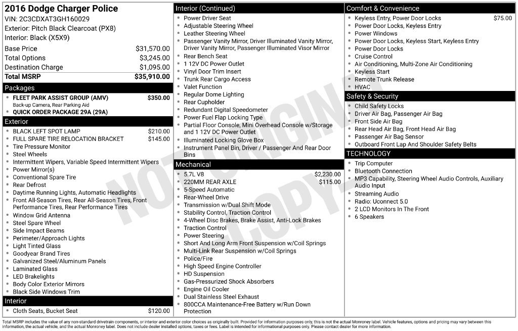 Used 2016 Dodge Charger Police Sedan