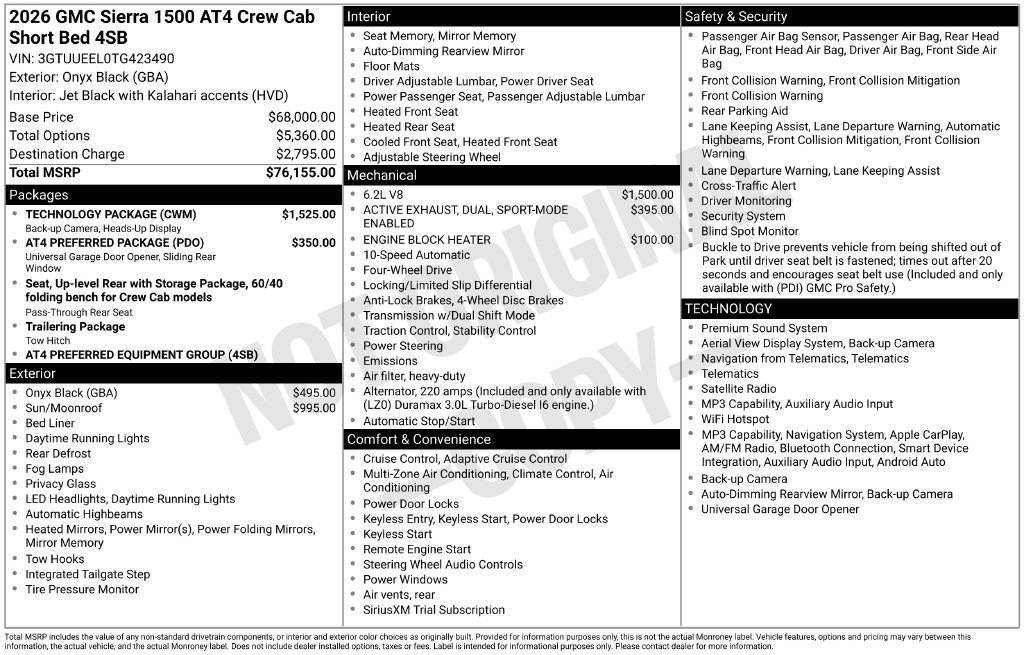 New 2026 GMC Sierra 1500 AT4 Truck