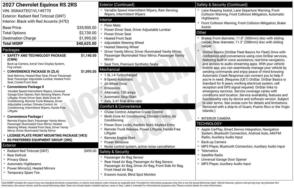 New 2027 Chevrolet Equinox RS SUV