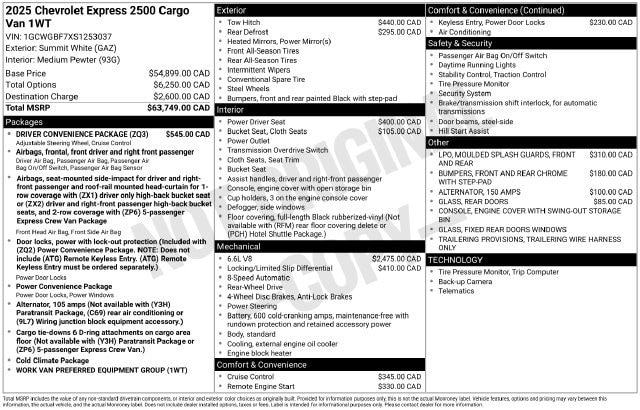 2025 Chevrolet Express Cargo 1WT - Photo 33