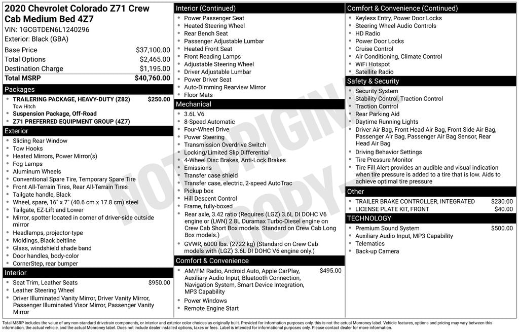 Used 2020 Chevrolet Colorado Z71 Truck Crew Cab