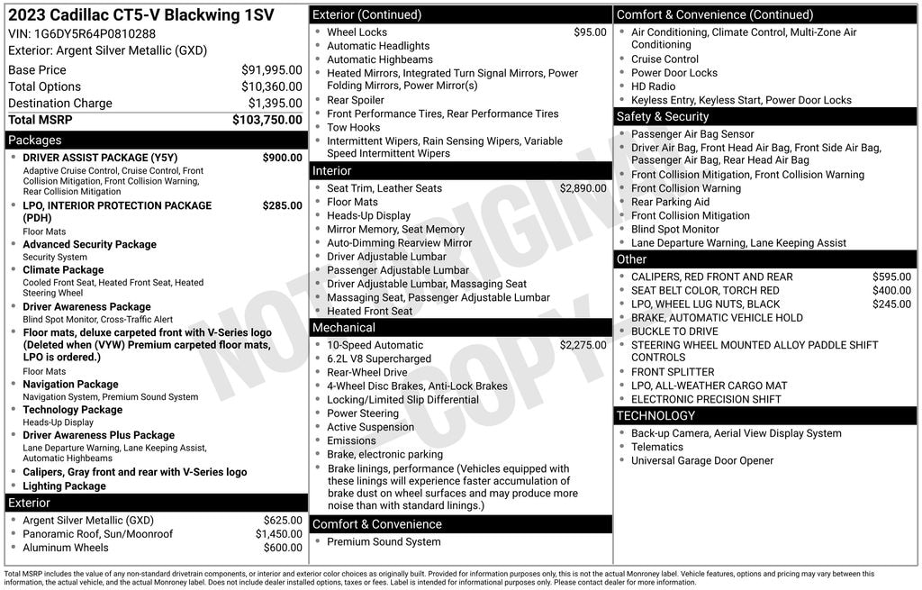 Used 2023 CADILLAC CT5-V V-Series Blackwing Sedan