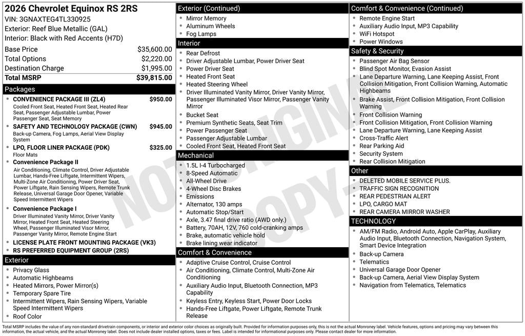 New 2026 Chevrolet Equinox RS SUV