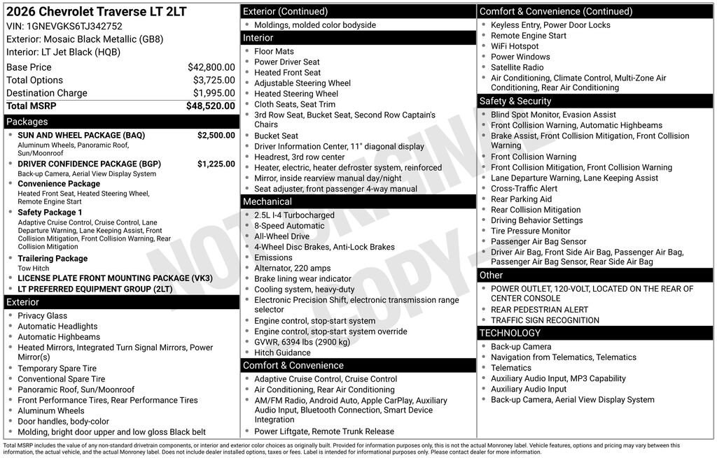 New 2026 Chevrolet Traverse LT SUV