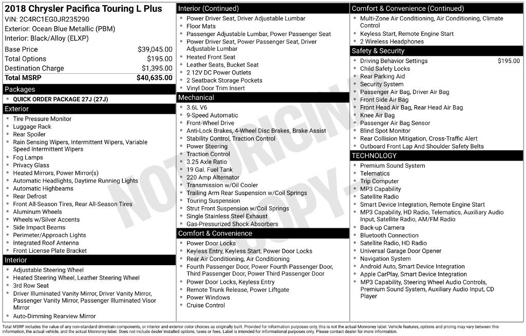 Used 2018 Chrysler Pacifica Touring L Plus