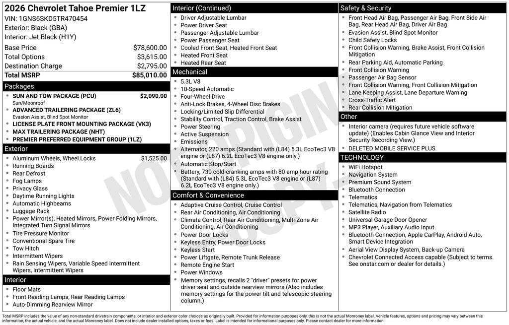 New 2026 Chevrolet Tahoe Premier SUV