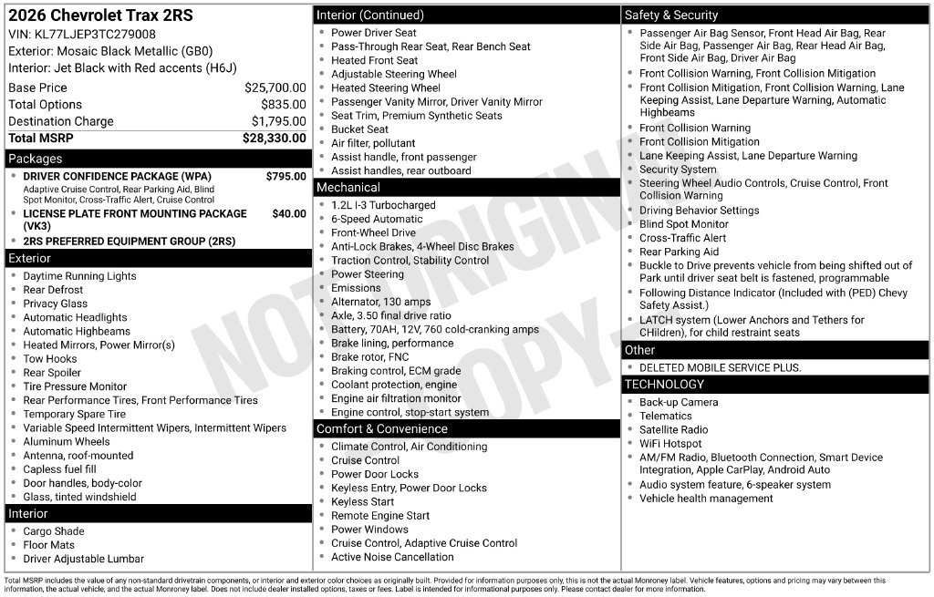 New 2026 Chevrolet Trax 2RS SUV