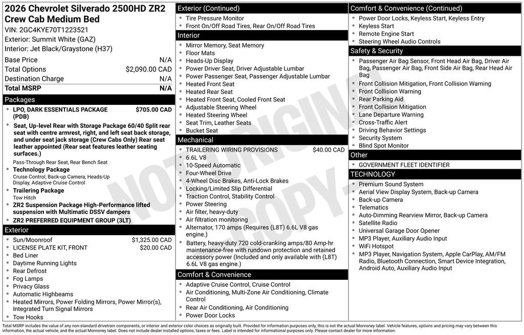 New 2026 Chevrolet Silverado 2500 HD ZR2 Truck