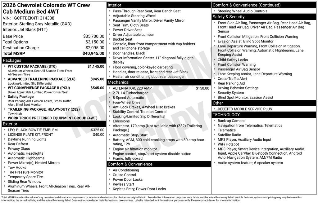 New 2026 Chevrolet Colorado WT Truck
