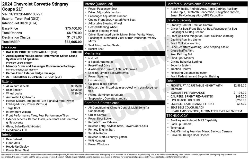 Used 2024 Chevrolet Corvette Stingray 2LT Performance