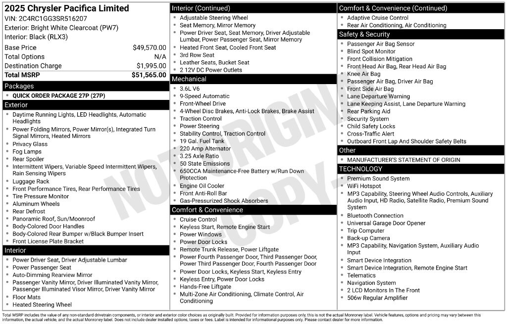 Used 2025 Chrysler Pacifica Limited Van Passenger Van