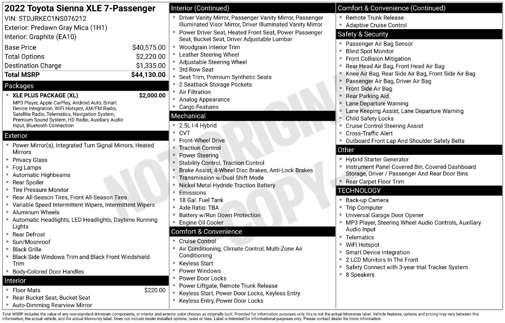Used 2022 Toyota Sienna XLE Minivan/Van