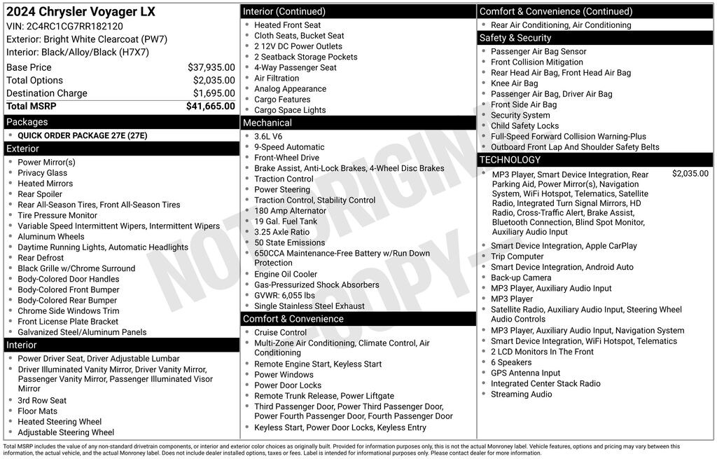 Used 2024 Chrysler Voyager LX Van Passenger Van