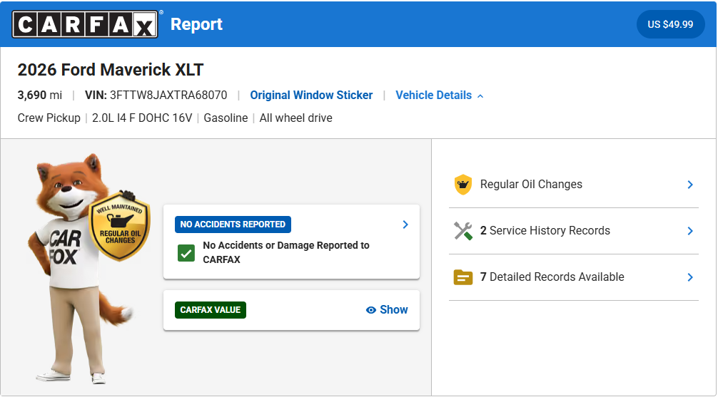 Used 2026 Ford Maverick XLT TRUCK