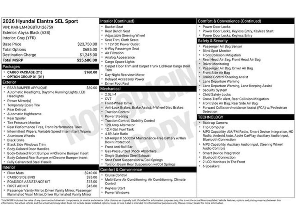 New 2026 Hyundai Elantra SEL Sport Sedan