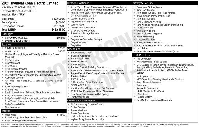 Used 2021 Hyundai Kona Electric Limited SUV