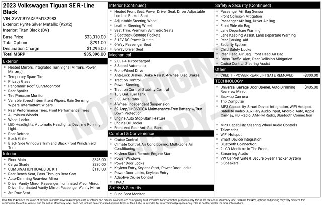 Used 2023 Volkswagen Tiguan 2.0T SE R-Line Black SUV