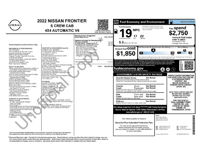 Used 2022 Nissan Frontier S Truck