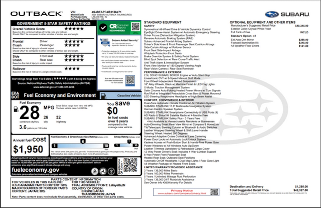 Certified 2024 Subaru Outback Touring SUV
