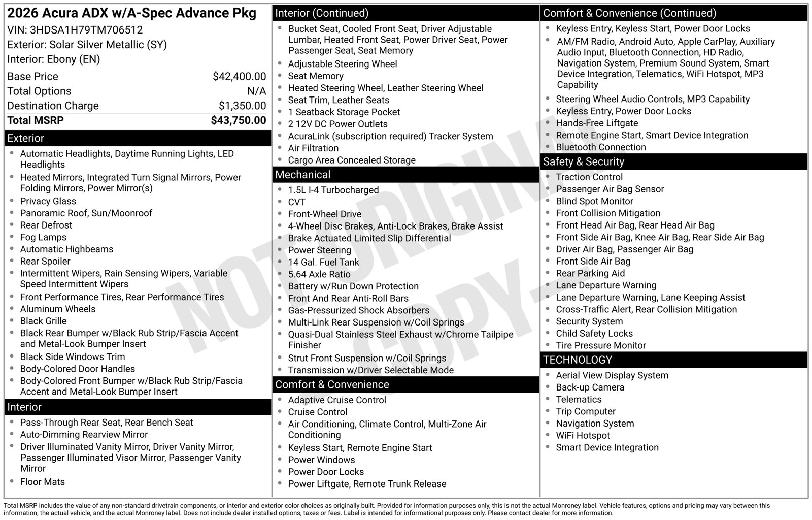 New 2026 Acura ADX A-Spec Advance Package SUV