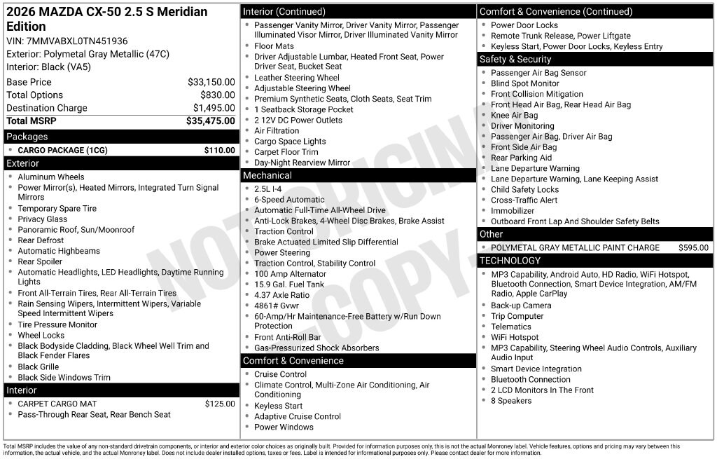 Certified 2026 Mazda CX-50 2.5 S Meridian Edition SUV