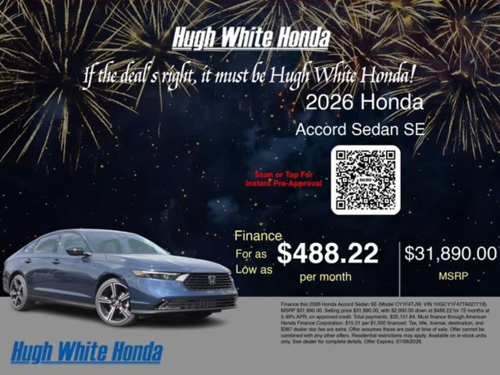 New 2026 Honda Accord Sedan SE SE CVT