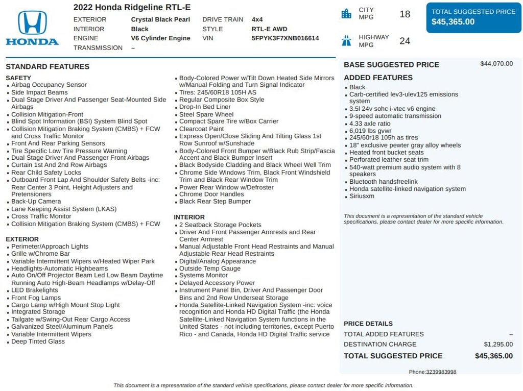 Certified 2022 Honda Ridgeline RTL-E Truck