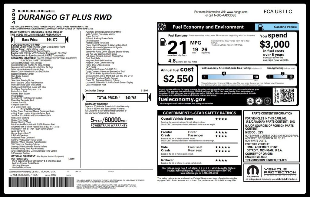 Certified 2024 Dodge Durango GT Plus SUV