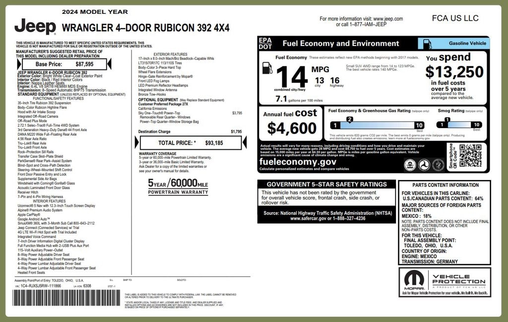 Certified 2024 Jeep Wrangler Rubicon 392 SUV