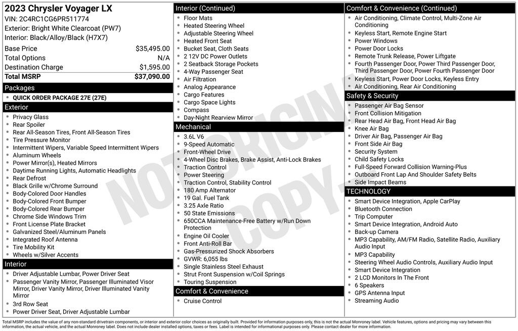 Used 2023 Chrysler Voyager LX Van Passenger Van