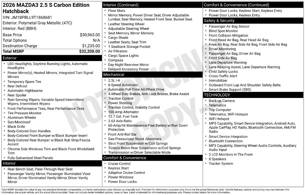Used 2026 Mazda Mazda3 2.5 S Carbon Edition Hatchback