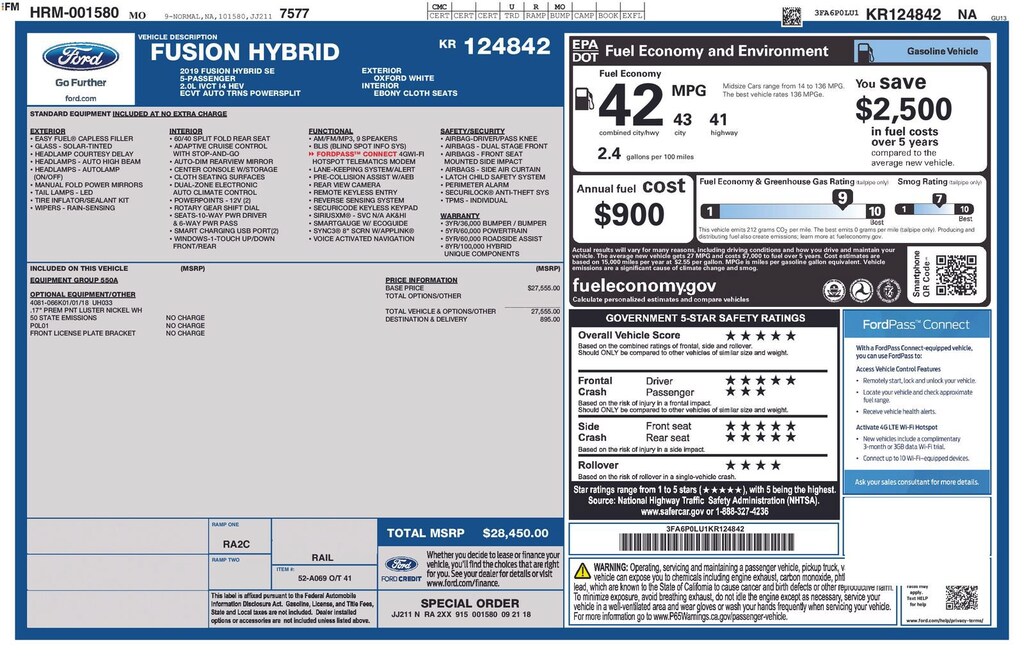 Used 2019 Ford Fusion Hybrid SE Sedan