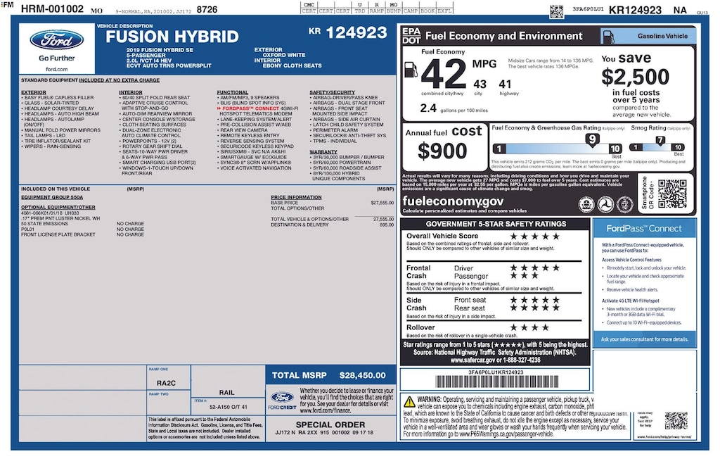 Used 2019 Ford Fusion Hybrid SE Sedan