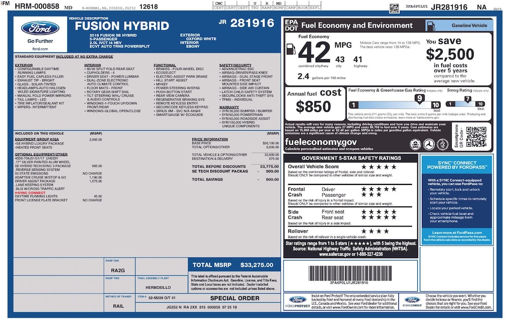 Used 2018 Ford Fusion Hybrid SE Sedan