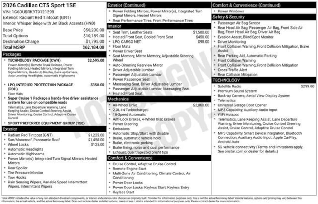 New 2026 CADILLAC CT5 Sport Sedan