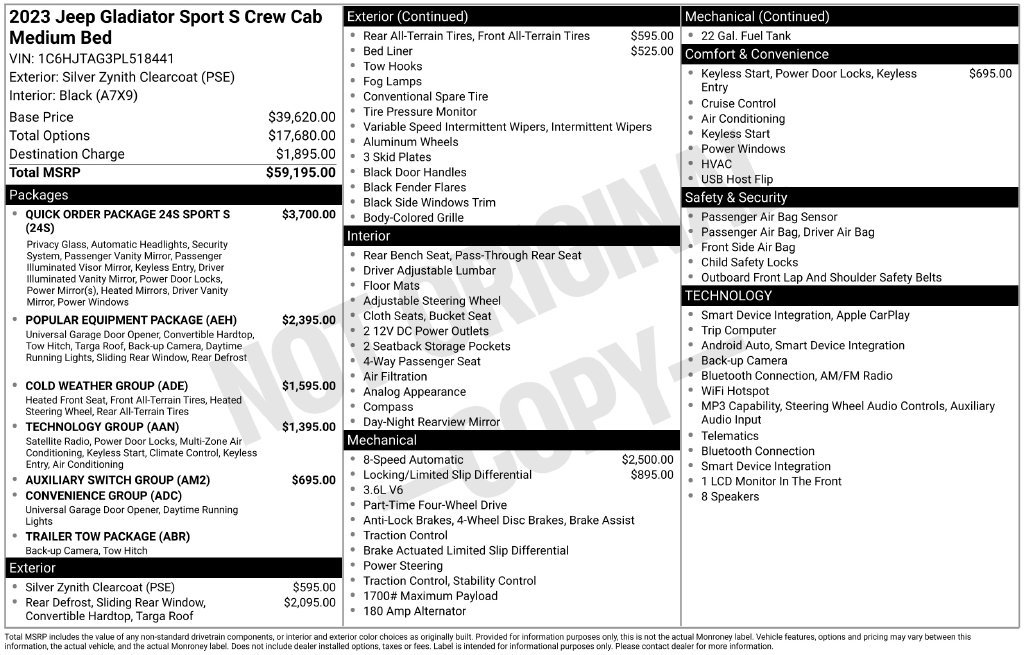 Used 2023 Jeep Gladiator Sport S 4x4 Truck
