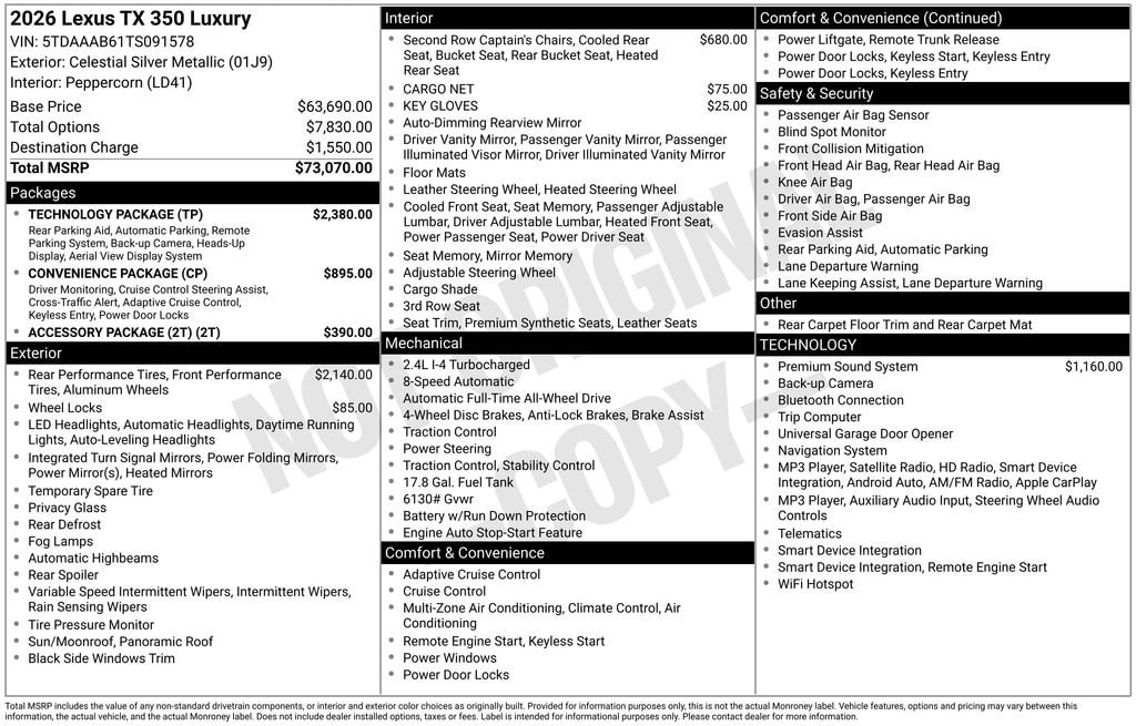 New 2026 Lexus TX 350 Luxury TX 350 AWD