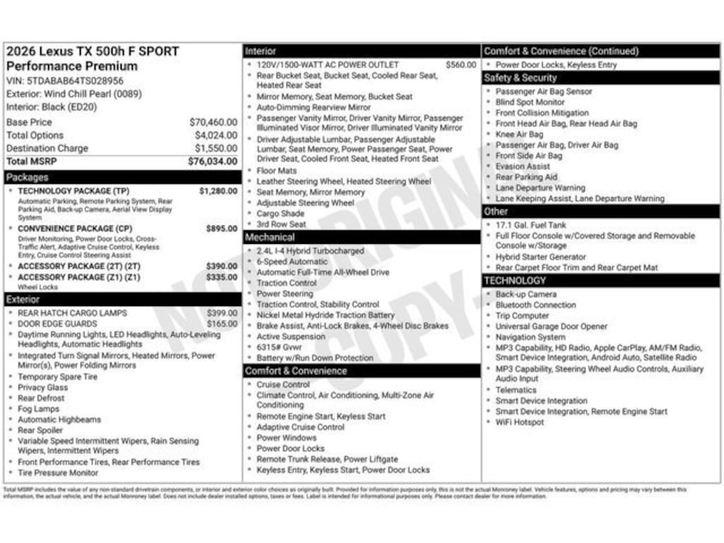 New 2026 Lexus TX 500h F SPORT Performance Premium TX 500h AWD