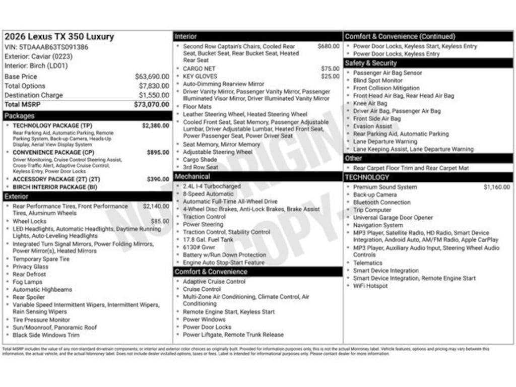 New 2026 Lexus TX 350 Luxury TX 350 AWD