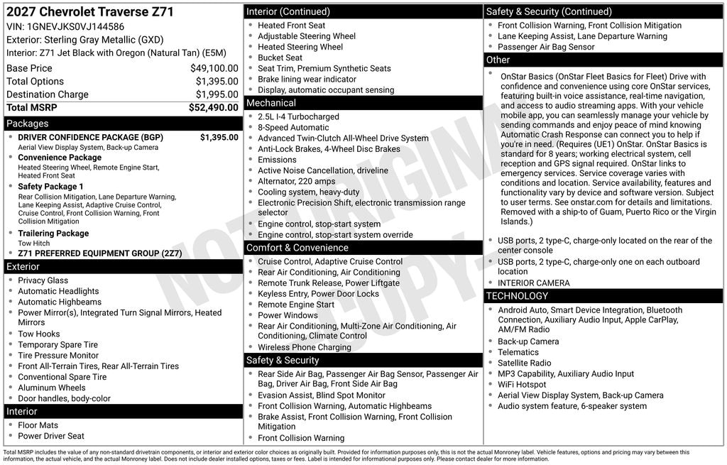 New 2027 Chevrolet Traverse Z71 SUV