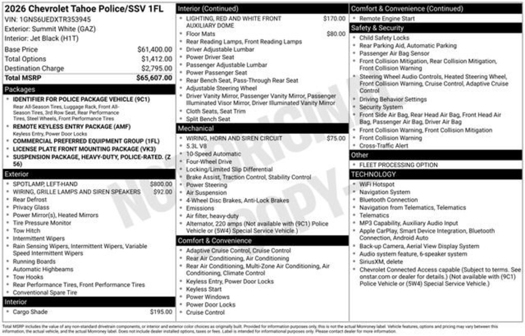 New 2026 Chevrolet Tahoe Police Package Commercial SUV