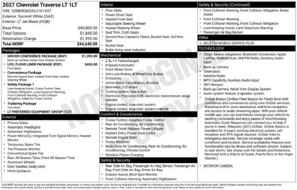 New 2027 Chevrolet Traverse LT SUV