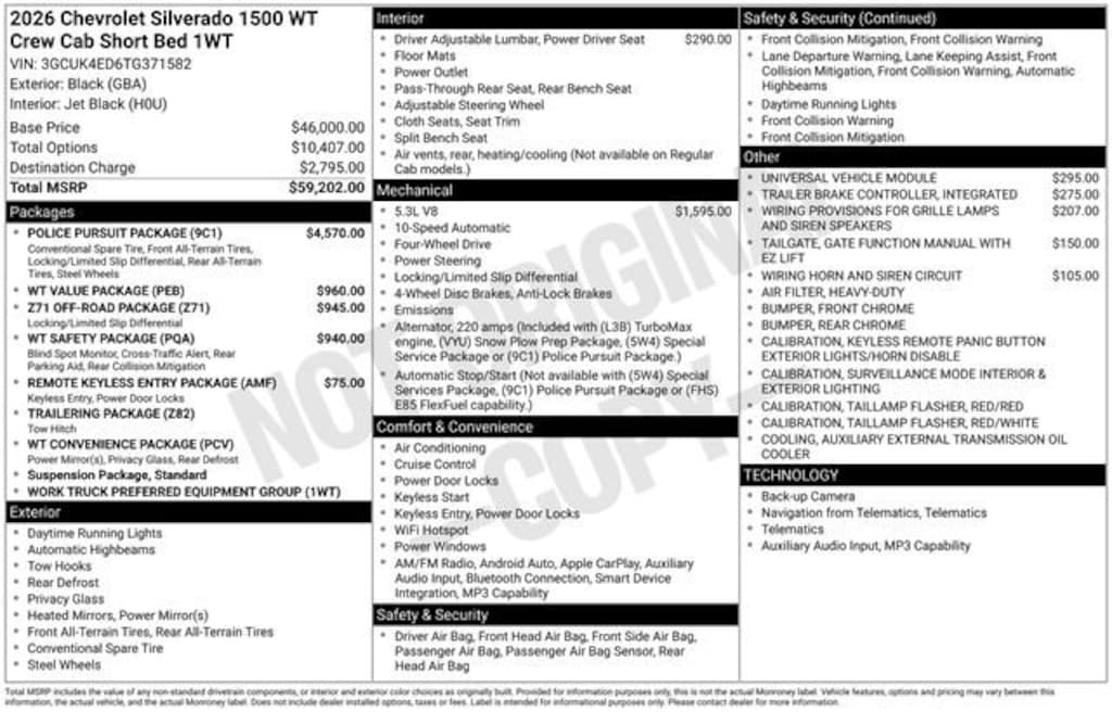 New 2026 Chevrolet Silverado 1500 WT Truck