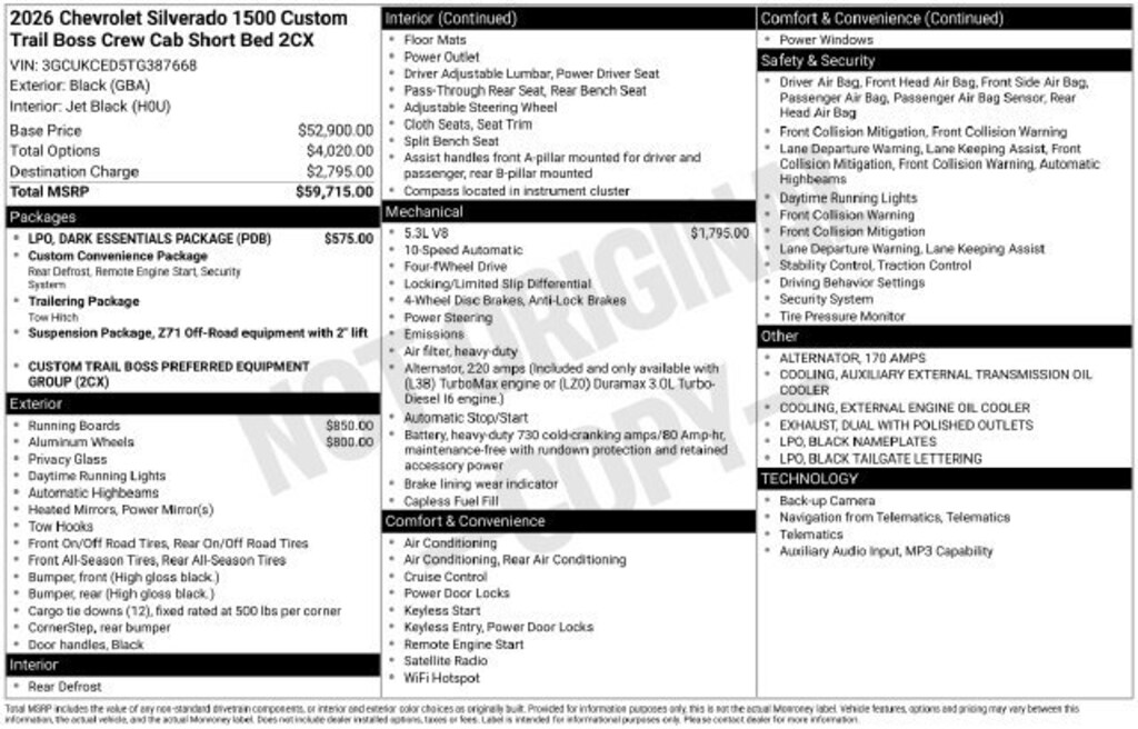 New 2026 Chevrolet Silverado 1500 Custom Trail Boss Truck