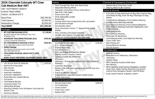 New 2026 Chevrolet Colorado WT Truck