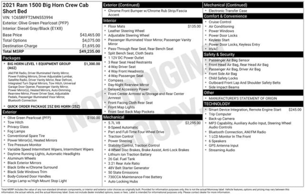 Certified 2021 Ram 1500 Big Horn/Lone Star Truck Crew Cab