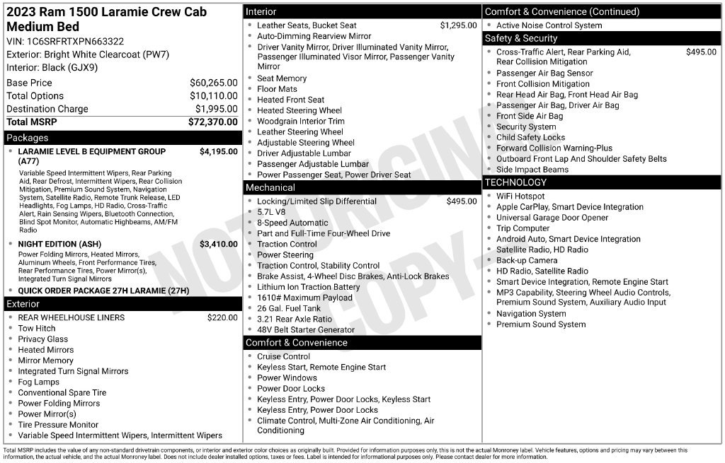 Used 2023 Ram 1500 Laramie Crew Cab 4x4 64 Box Truck