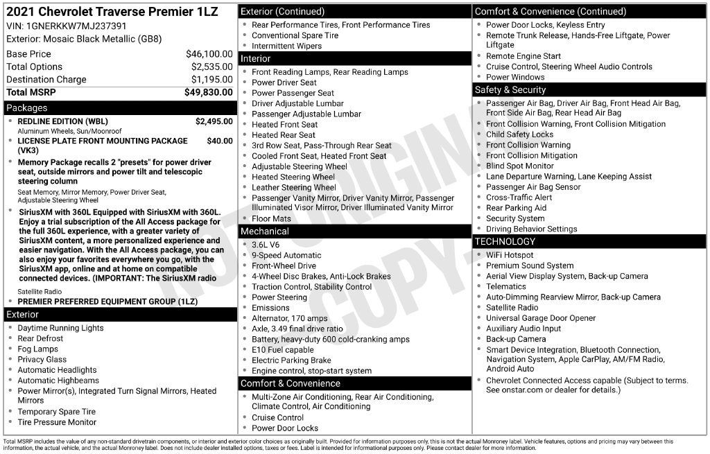 Used 2021 Chevrolet Traverse Premier SUV
