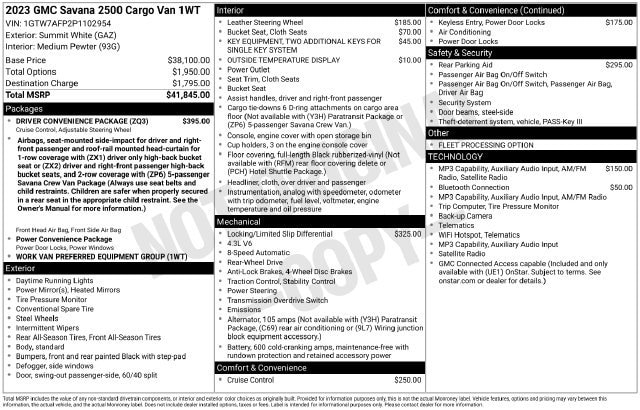2023 GMC Savana Cargo Work Van